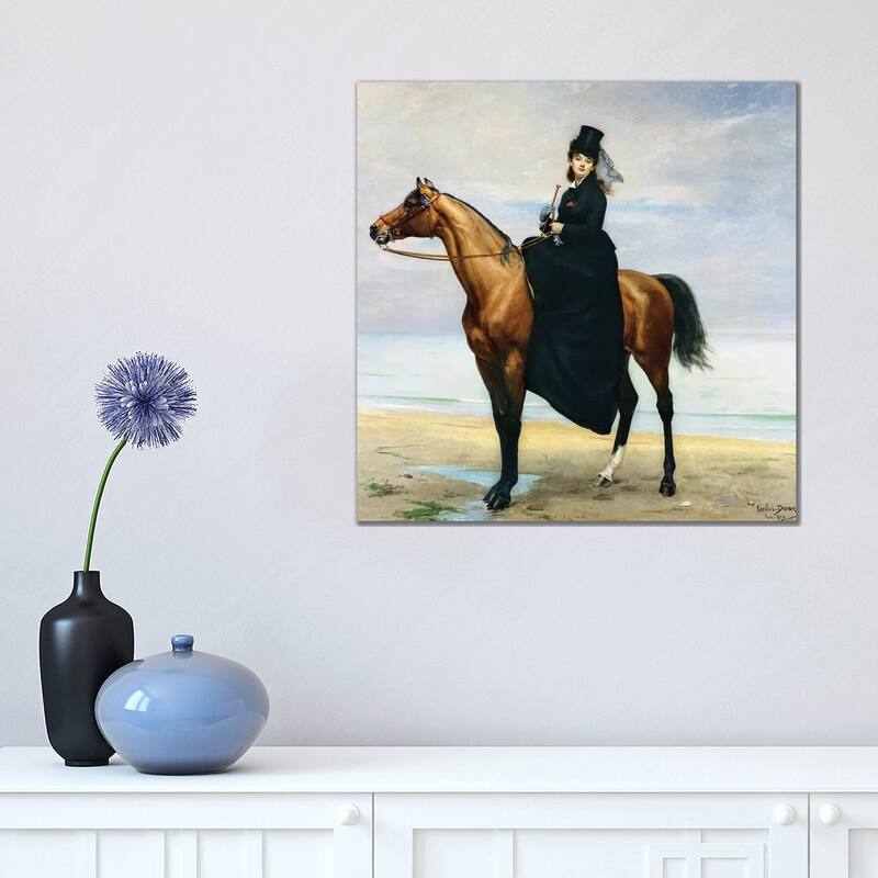 iCanvas "Equestrian Portrait of Mademoiselle Croizette, 1873" by Charles Emile Auguste Carolus-Duran Canvas Print - 18x18x1.5