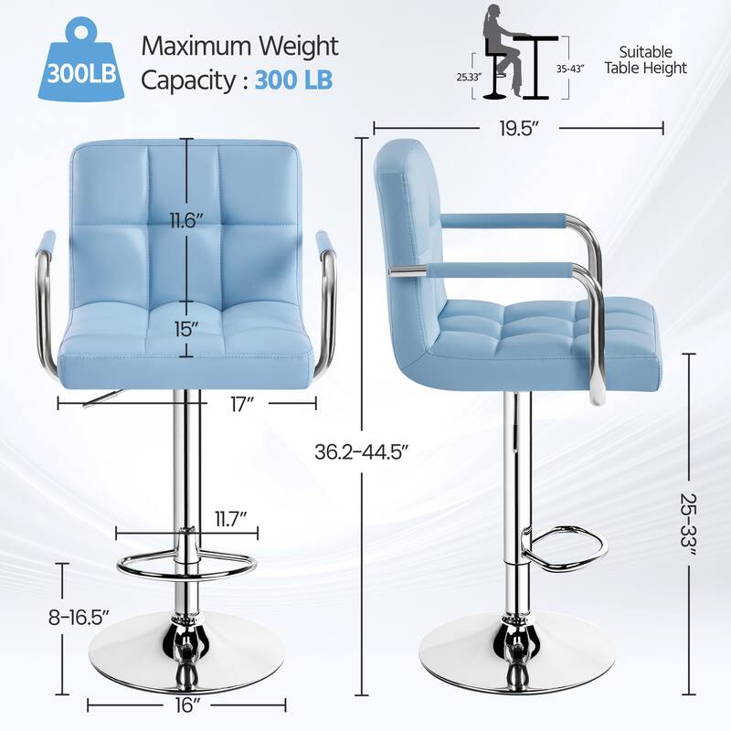 Yaheetech Bar Stools with 360-Degree Swivel and Adjustable Height- Set of 2