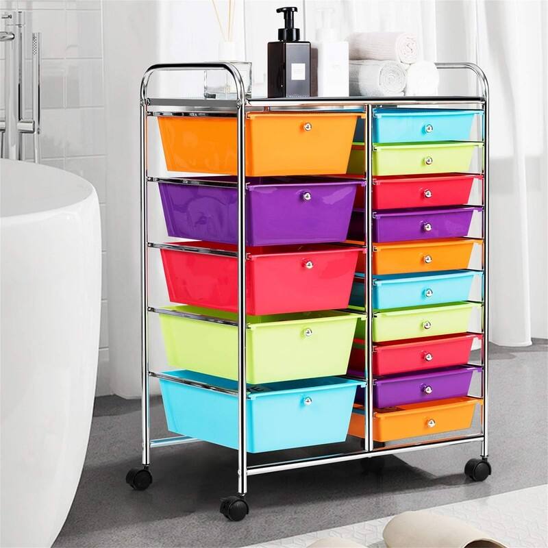 15 Drawer Storage Drawer Cart - 14.5"D x 25"W x 34.5"H