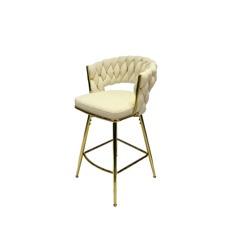 Set of 2 360 Degree Swivel Upholstered Arm Bar Stool,with Golden legs and Footrest