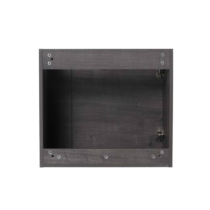 22 inch Plywood Wall-Mounted Bathroom Vanity in Grey Oak with Integrated Ceramic Sink in White with Soft Closing Door