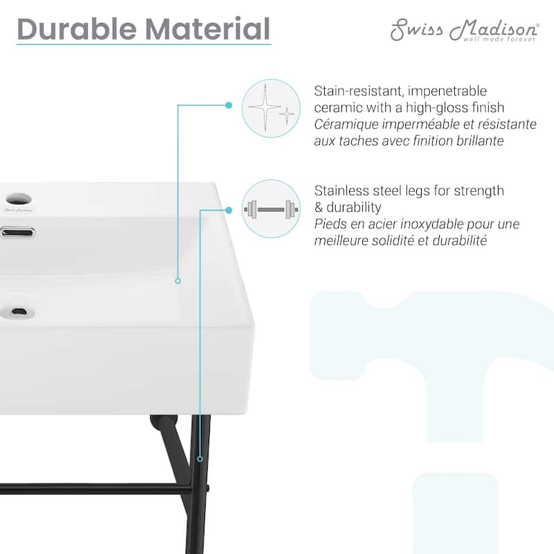 Claire 24" Console Sink White Basin Black Legs