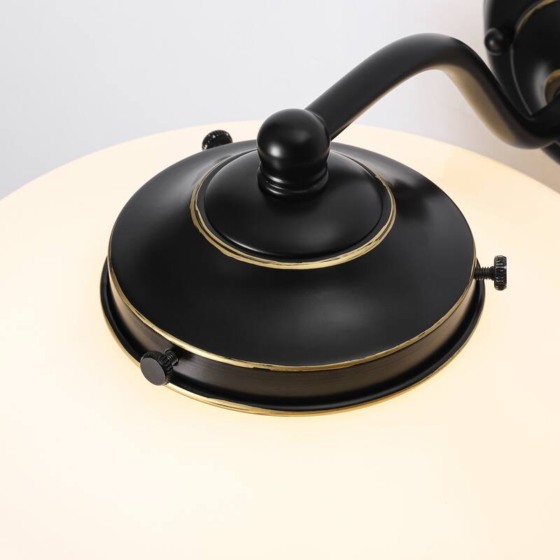 9.8 in. 1-Light Matte Black/Gold Dimmable Wall Sconce With White SchoolHouse Glass