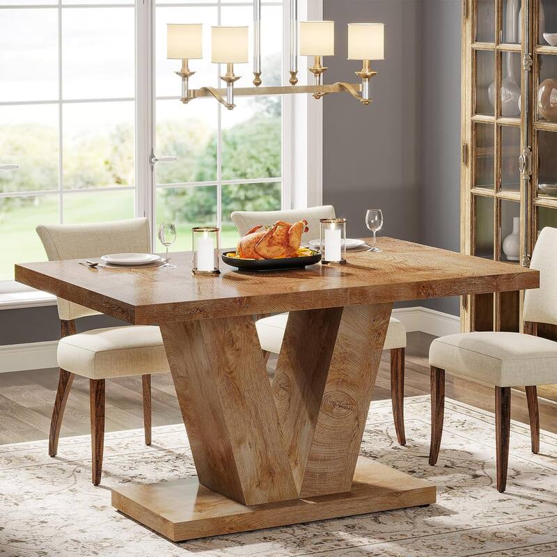 47-Inch Wooden Dining Table with Heavy Duty Pedestal, Farmhouse Kitchen Dinner Table for Home