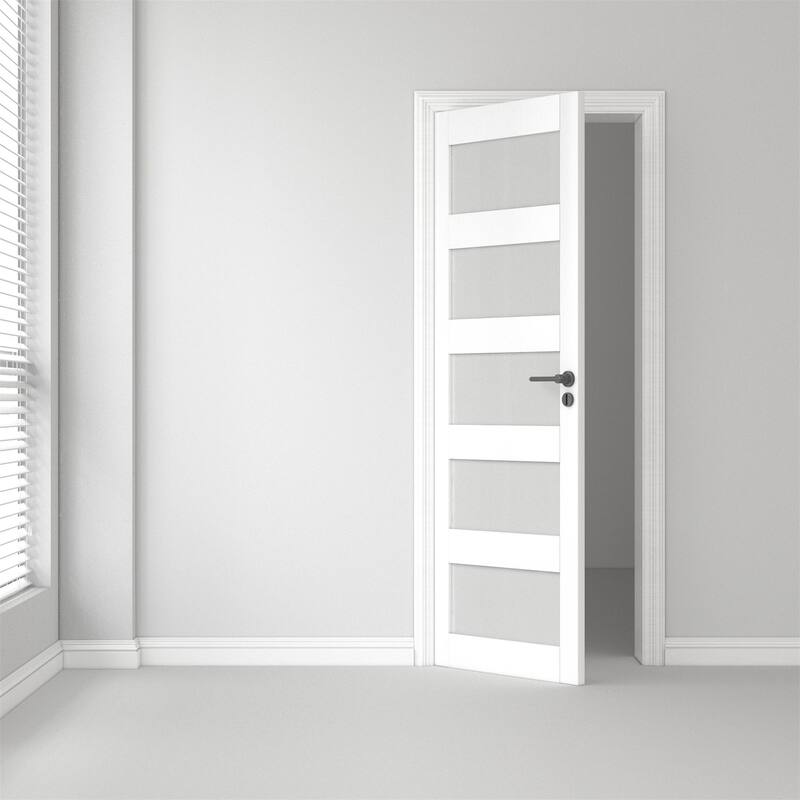 28 X 80 X 5 inch 5-Lite Frosted Glass Door Solid Wood French Door - White