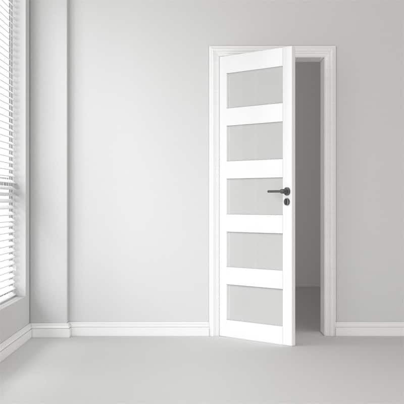 32 X 80 X 5 inch 5-Lite Frosted Glass Door Solid Wood French Door