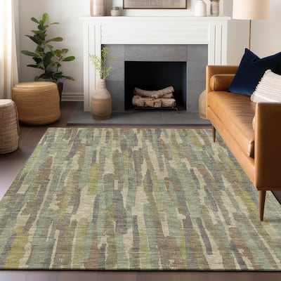 Machine Washable Indoor/ Outdoor Contemporary Stripes Chantille Rug