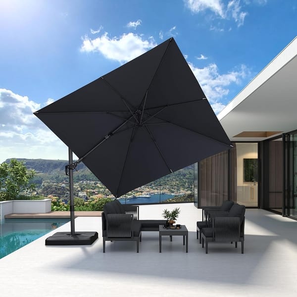PURPLE LEAF 9 x 12 ft Left-right Tilting Patio Cantilever Umbrella with 360-degree Rotation - Grey PURPLE LEAF 9 x 12 ft Left-right Tilting Patio Cantilever Umbrella with 360-degree Rotation - Grey