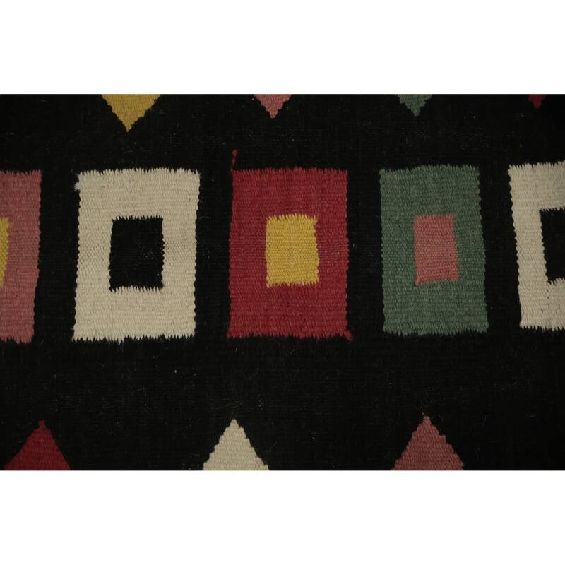 Hand Woven Oriental 100% Wool Carpet Southwestern Tribal Black Kilim Area Rug - 8' 8'' X 5' 8''