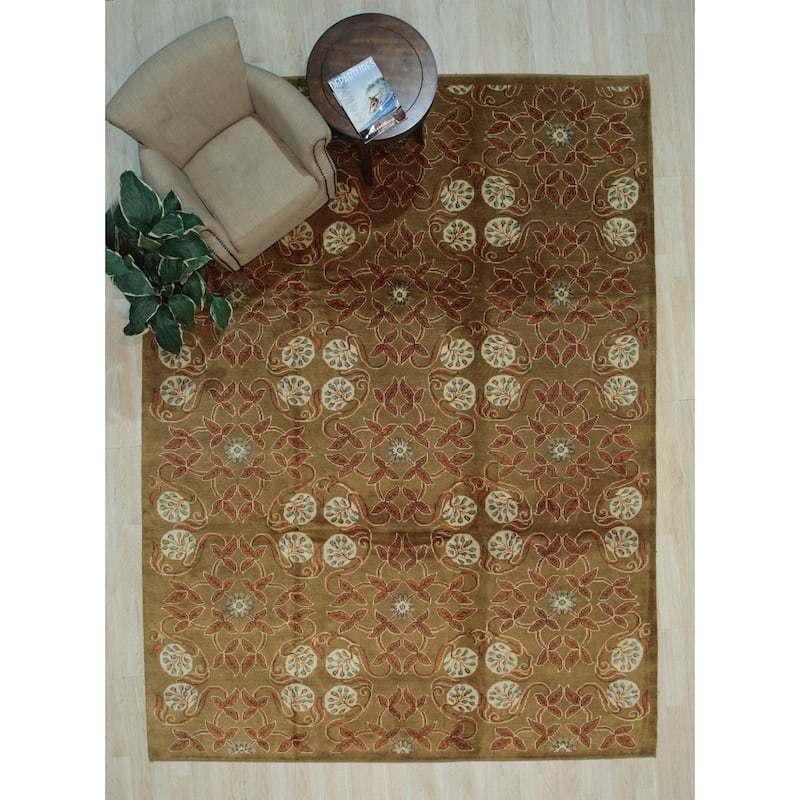 Rust Handmade Wool Transitional Ningxia Rug, 11'5 x 15'1, soft elegant floor rug - L