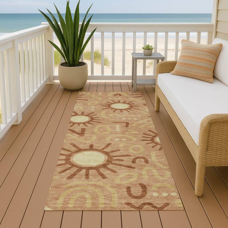 Machine Washable Indoor/ Outdoor Modern Sol Chantille Rug - Copper - 2'3" x 7'6"