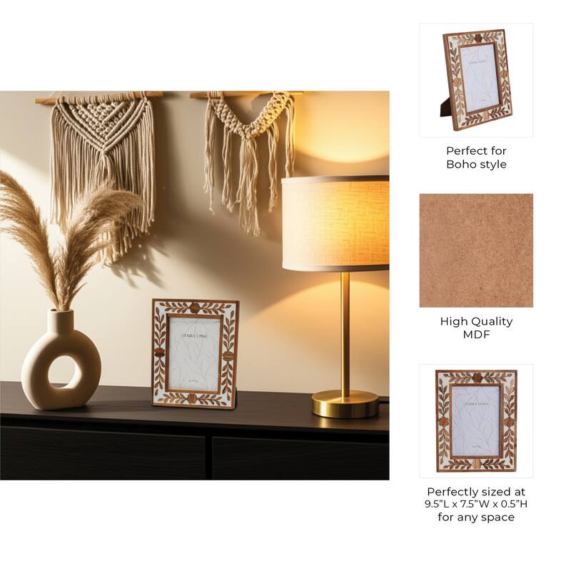 Wood Glass Decorative Photo Frame Handcrafted Boho for Home Display