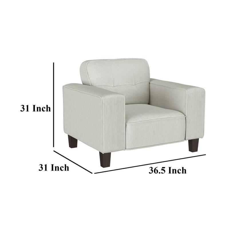 Dero Accent Chair, 37 Inch, Light Gray Faux Corduroy, Wide Track Arms