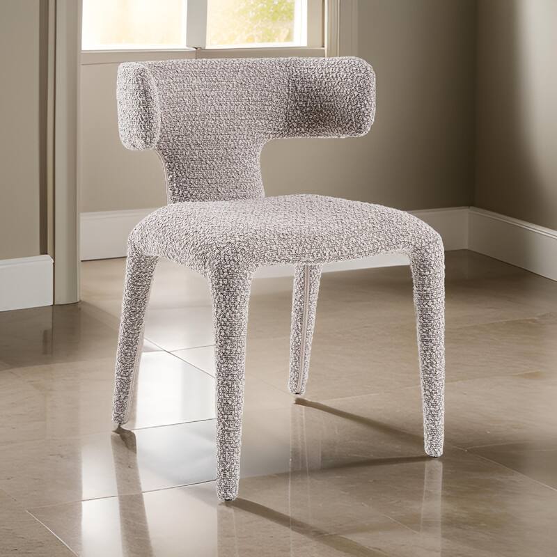 Cid Eve 21 Inch Dining Chair, Curved Wingback Off White Textured Polyester