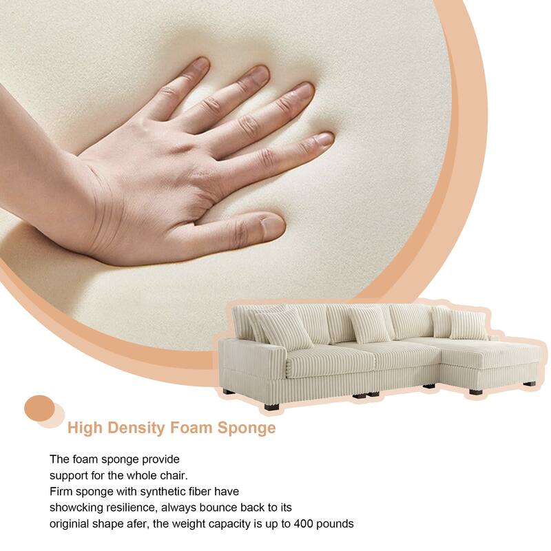 118.3" W Plush Corduroy Square Arm Upholstered Sectional Modular Sofa