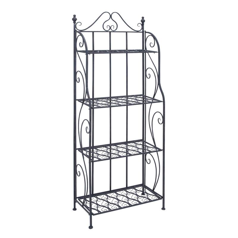 Black Metal Indoor Outdoor Tall Folding 4 Shelf Scroll Bakers Rack