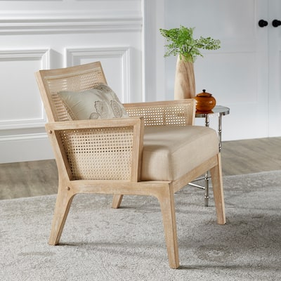 Celann Natural Finish Fabric Cane Accent Chair by iNSPIRE Q Modern