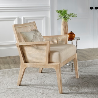 Celann Natural Finish Fabric Cane Accent Chair by iNSPIRE Q Modern