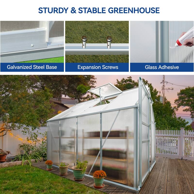 Moasis 6'W X 4/6/8/10/12/16'D Dual-wall PC Walk-in Hobby Greenhouse with Aluminum Frame