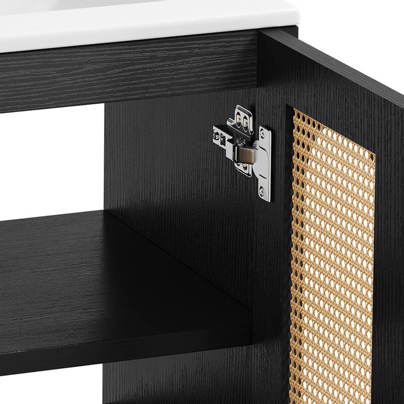 24" Rattan Boho Bathroom Vanity with Sink