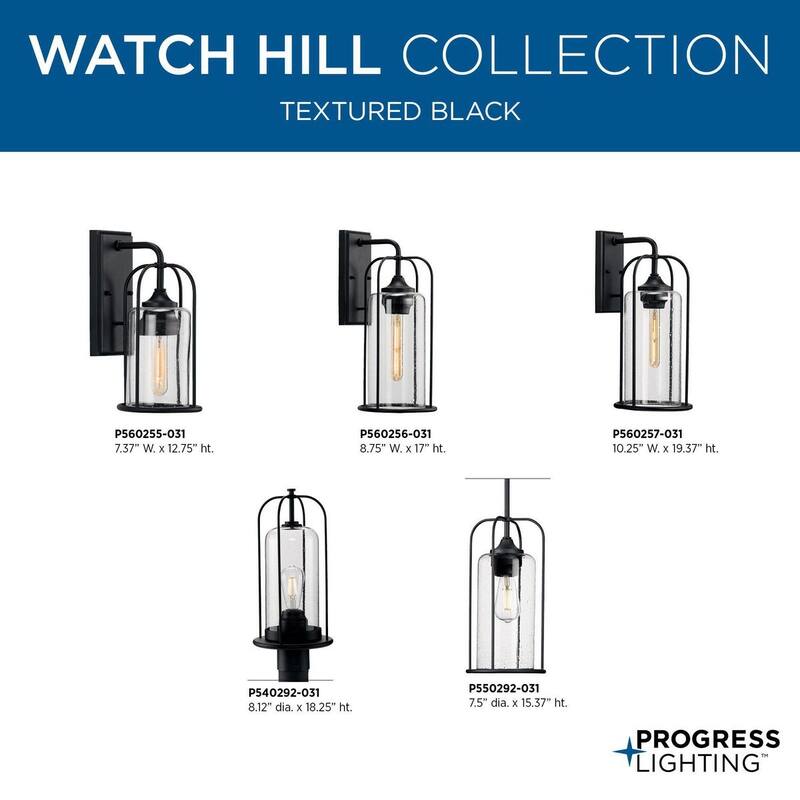 Watch Hill Collection One-Light Textured Black and Clear Seeded Glass Farmhouse Style Medium Outdoor Wall Lantern