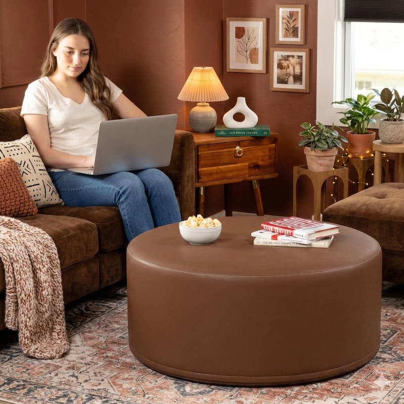 Jaxx Candler Round Couch Ottoman Large Coffee Table & Foot Rest