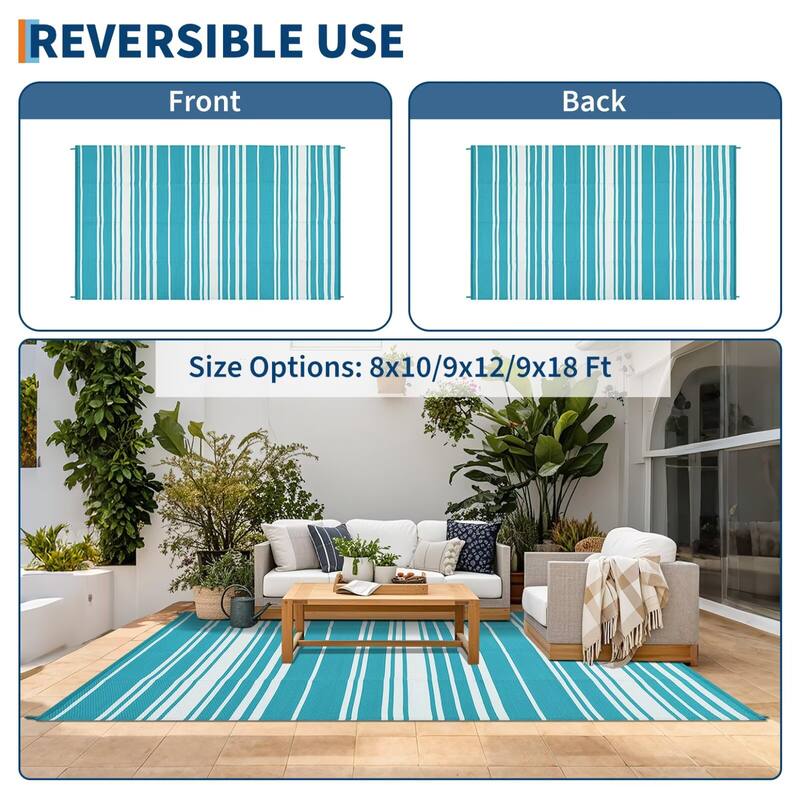 Outdoor Rug Waterproof Mat Outside Rugs for Patio Camping Balcony Modern Strip Plastic Straw Rug
