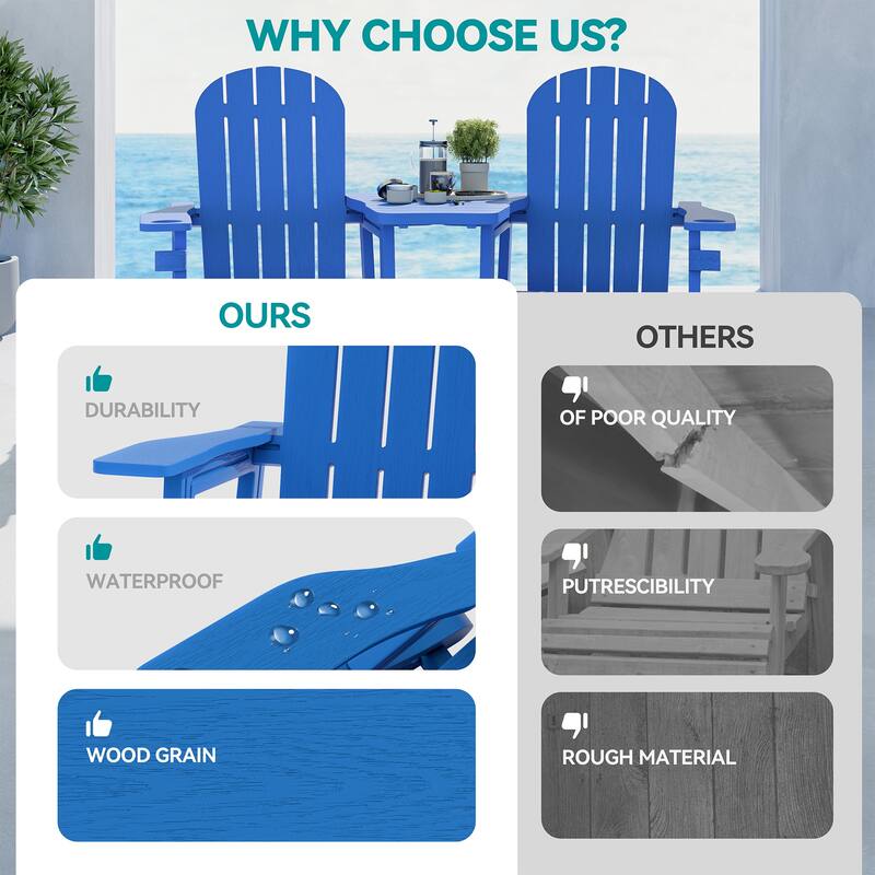 Outdoor All Weather Adirondack Chairs with Movable Footrests, Set of 5/3.