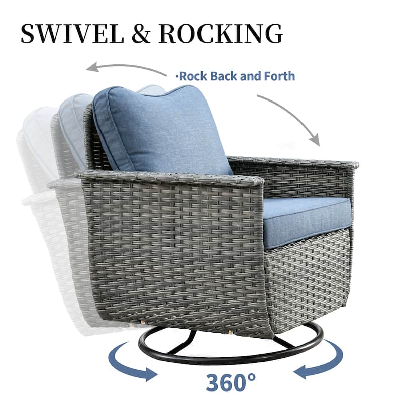 OVIOS 3-piece Pet-Friendly Patio Furniture Swivel Chairs Wicker Set