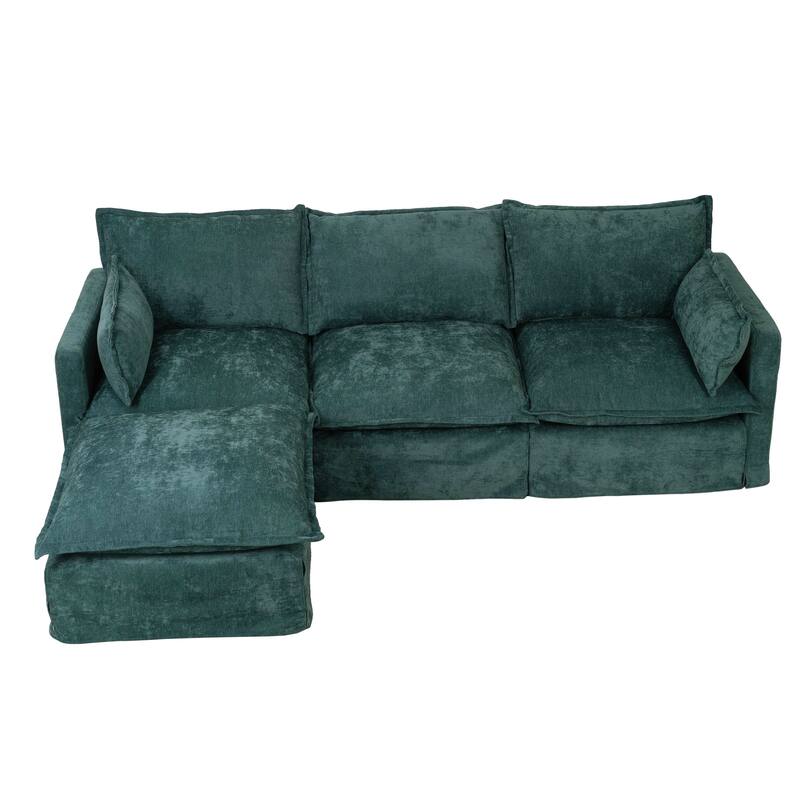 93.31" Linen Modular Sectional Sofa with Movable Ottoman, Solid Wood Frame, and High-Resilience Foam Cushions