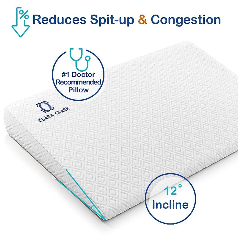 Clara Clark Small Memory Foam Wedge Pillow - Washable Cotton Cover Waterproof Pillow