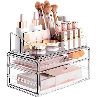3-Tier Clear Makeup Organizer with Drawer