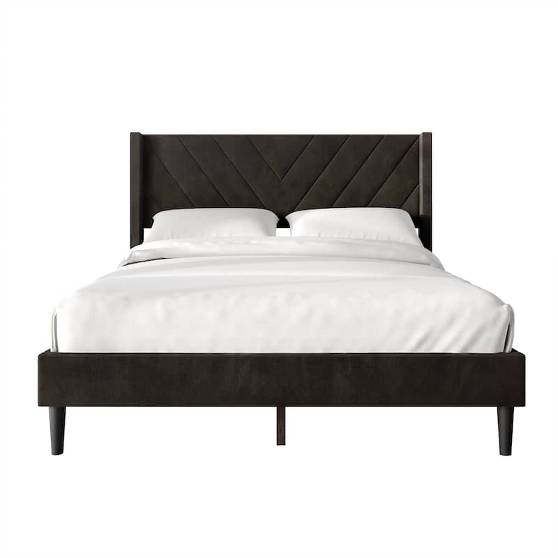 CraftPorch Sophisticated Wingback Upholstered Velvet Bed - Brown - King