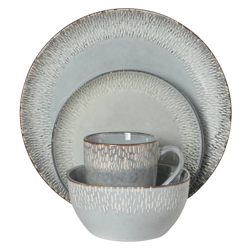 Gibson Elite Jasper 16 Piece Plates and Bowls Reactive Glaze Dishes Stoneware Ceramic Dinnerware Set - Service for 4