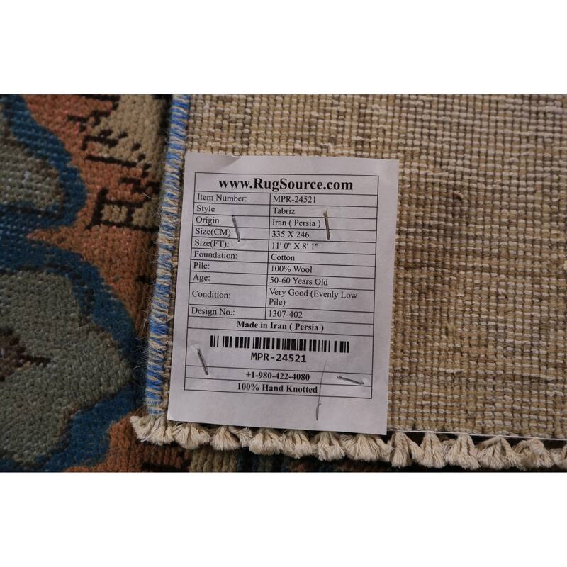 Distressed Blue Tabriz Persian Area Rug Hand-Knotted Wool Carpet - 8'1"x 11'0"
