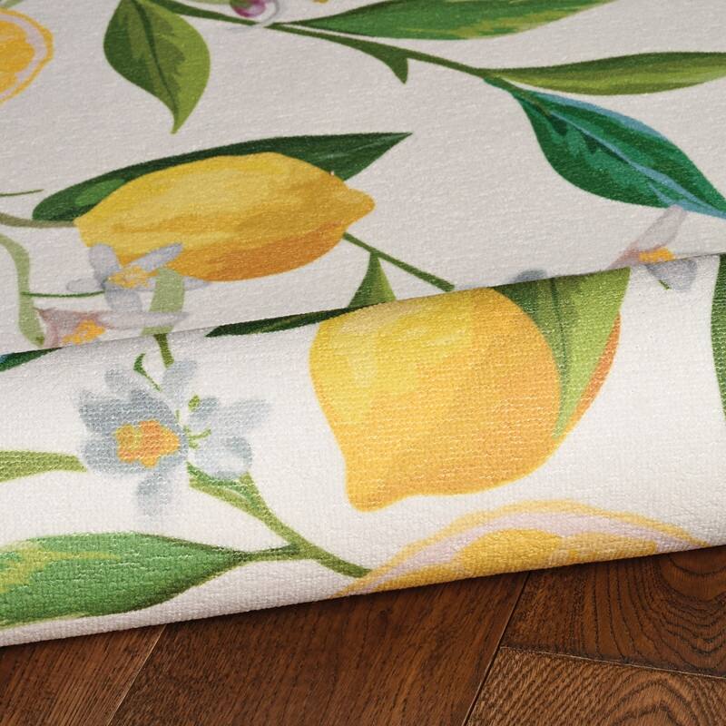 Sumner Machine Washable Ivory and Yellow Lemon Branch Rug