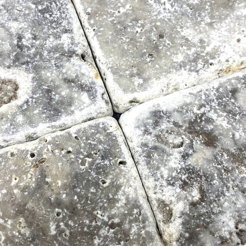 Argento Travertine 4" x 4" Tumbled Tile