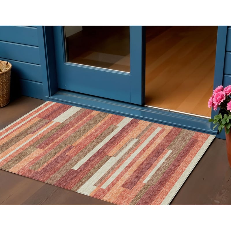 HomeRoots Striped Transitional Rectangle Outdoor Rug - 3' x 5'