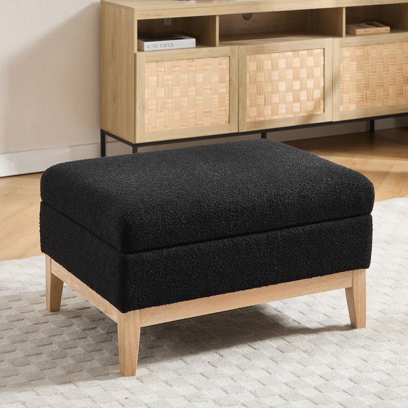 33.9"W Modern Storage Ottoman Bench with Wood Legs - Black/Natural Leg