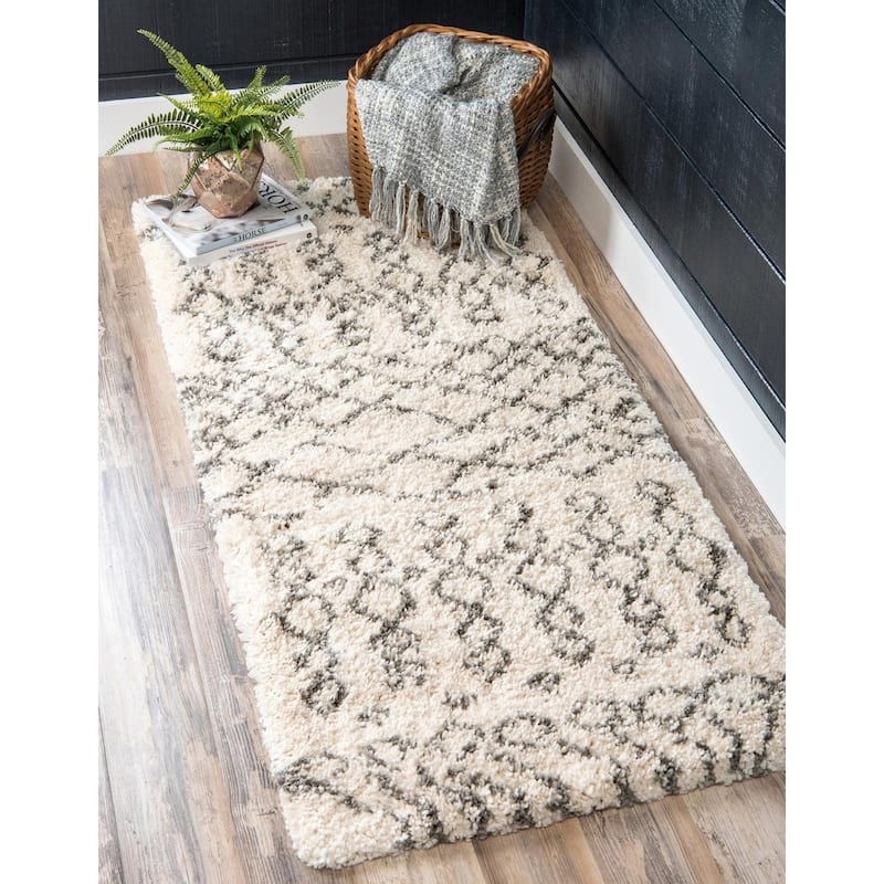 Shag Shoploni Collection Area Rug - 3'3"x16'5" - Pure Ivory