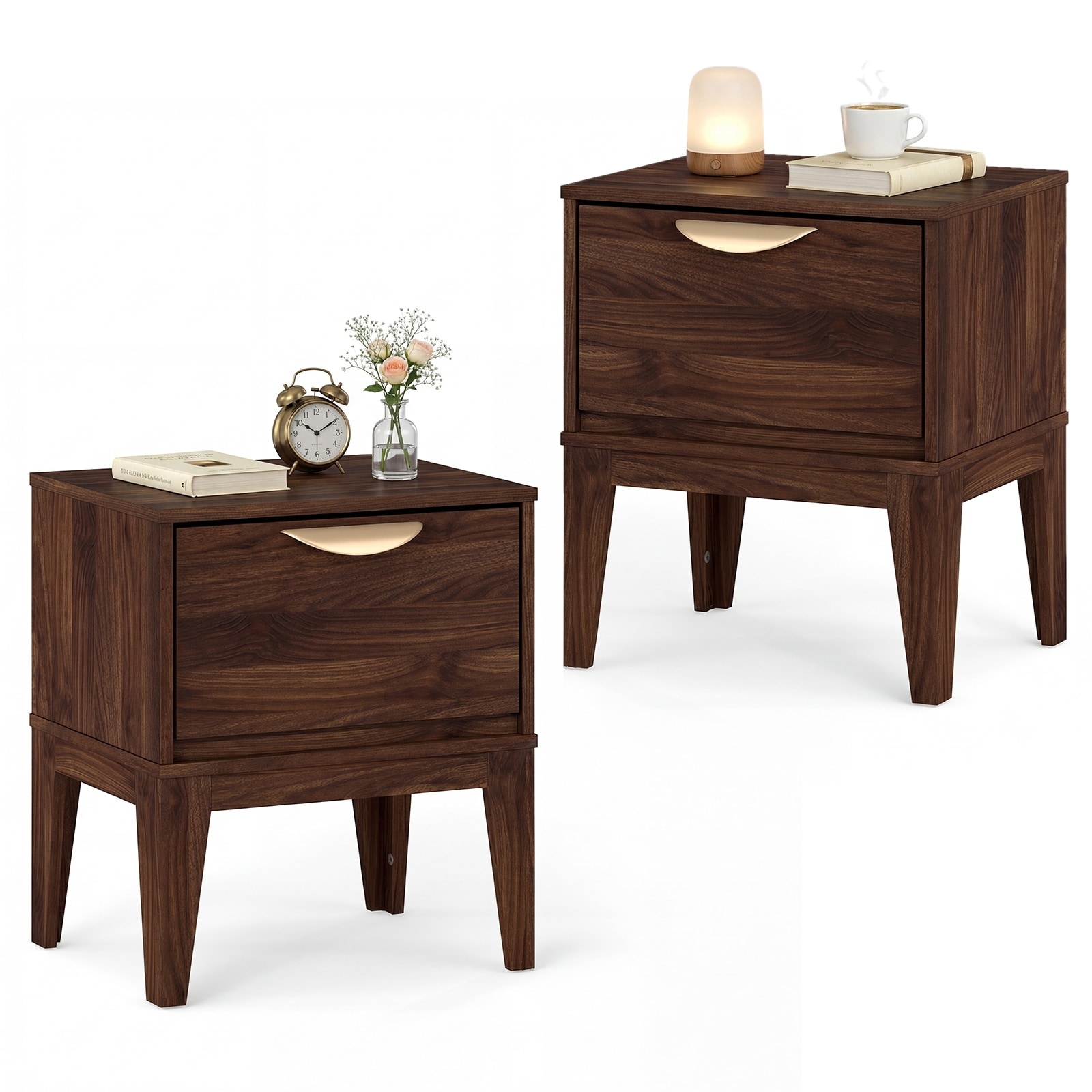 Gymax 2 Pcs Nightstand w/ Storage Mid Century Modern Bedside Table w/