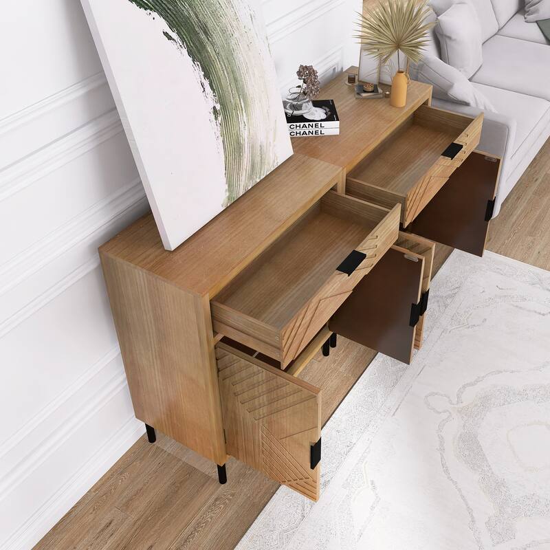 Antique brown 32 in. H Accent Cabinet with 2 Shelves and 4 Doors and 2 Drawer - 64.00" x 14.00"