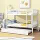 preview thumbnail 1 of 7, Functional Design Rubber Wood Bunk Bed with Twin Trundle, Ladder and Safety Guardrails, Twin Over Twin, White White