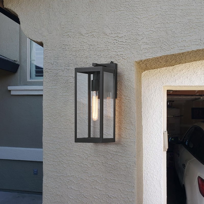 1-Light Dusk to Dawn Black Outdoor Wall Lantern Sconce - 16.5"H