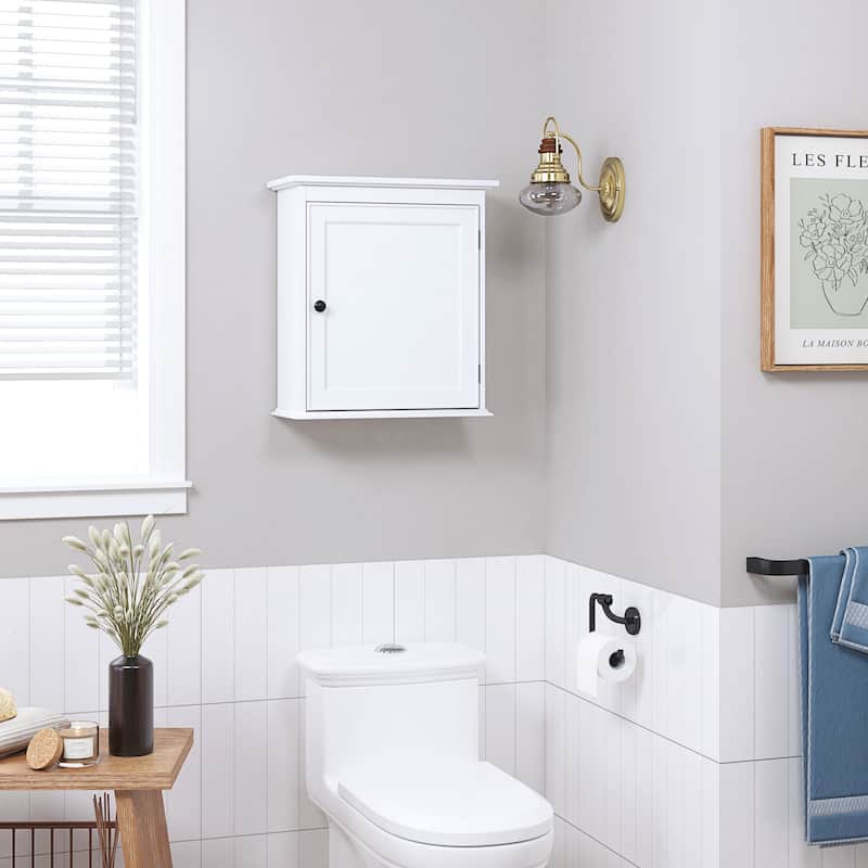 COSTARS Small White Wall Cabinet - Wall Mounted Storage Organizer for Bathroom, Medicine, Kitchen & Living Room