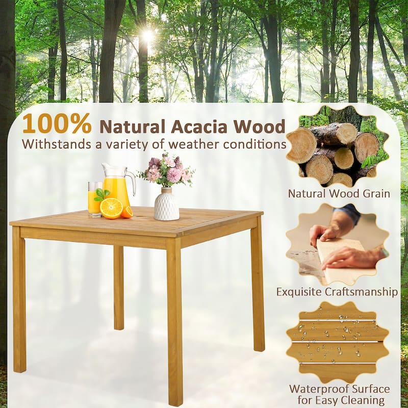 Gymax 5 PCS Patio Dining Set Acacia Wood Table w/ 1.9'' Umbrella Hole