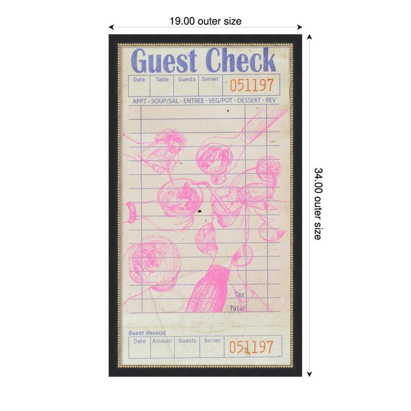 Cheers Guest Check Pink by Jolly and Dash Wood Framed Wall Art Print - 19 x 34 in