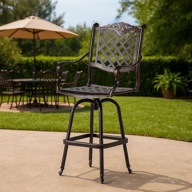 Outdoor Barstool Chair, Swivel Function, Coppertone Aluminium Finish