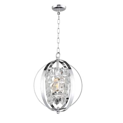1 Light Globe Chandelier in Chrome Finish with Clear Crystals - Chrome Finish - Chrome Finish
