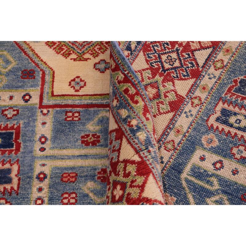 Rustic Kazak Van Light Blue/Beige Wool Rug - 4'9'' x 6'7''